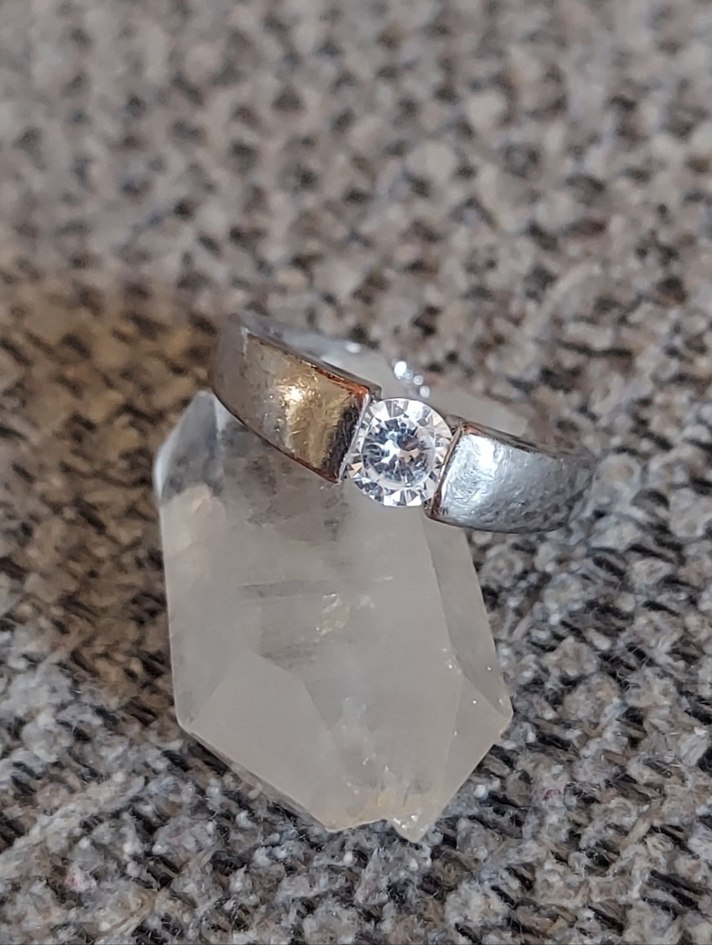 Silver Solitaire Ring with Clear Stone - Women Jewelry